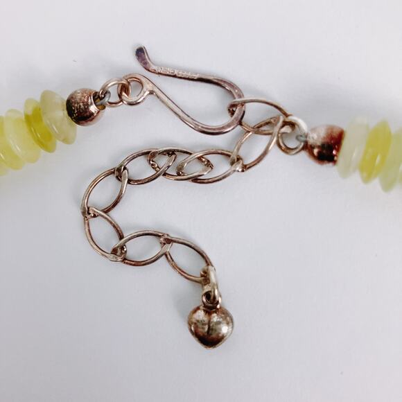 Signed Sterling Silver Jay King Graduated Green Serpentine Disc Beaded Necklace - Picture 9 of 16